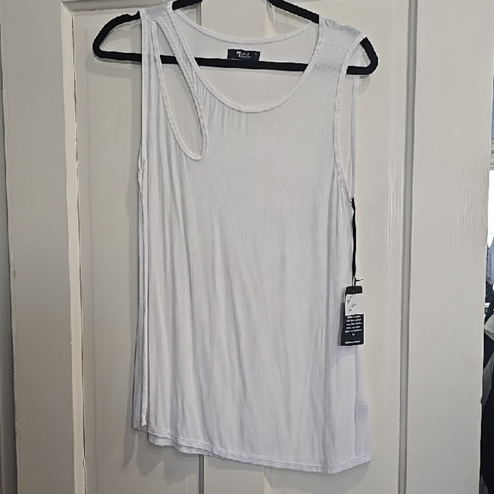 Michael Lauren Asymmetrical Cream Tank Top